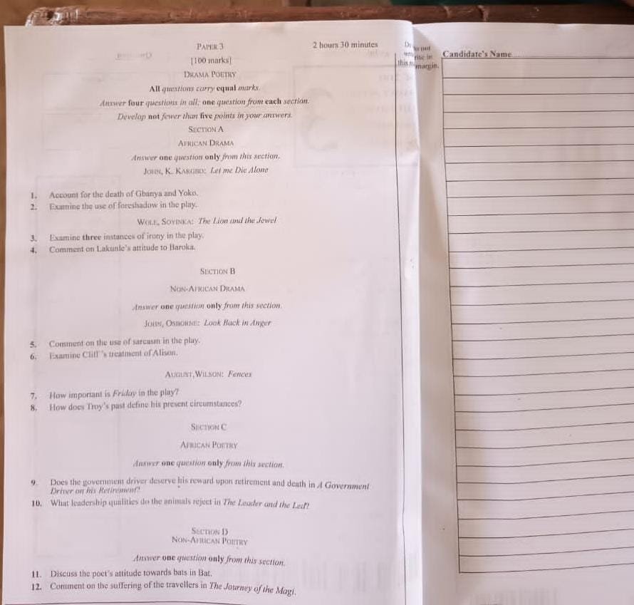 2026 WAEC Literature OBJ Prose Drama Poetry Answers 2026 WAEC Literature OBJ Prose Drama Poetry Answers