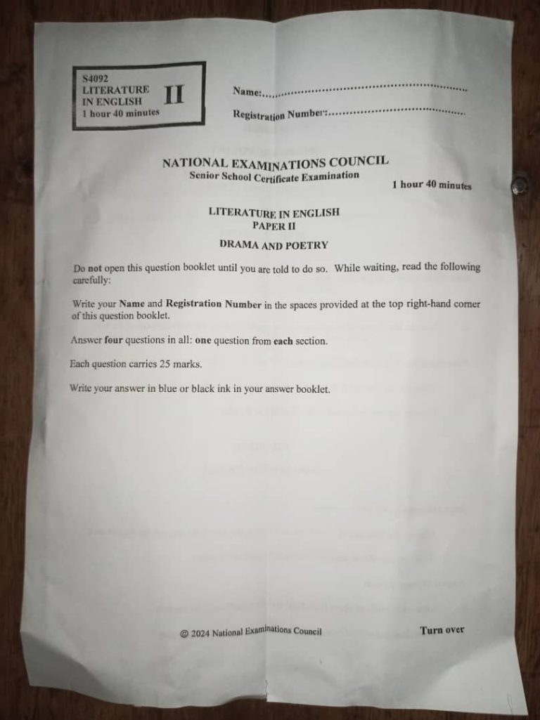 NECO Literature in English Drama and Poetry Questions and Answers 2027/2028