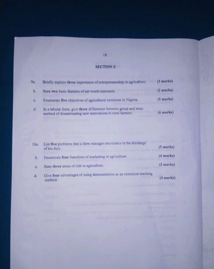 NECO Agricultural Science (OBJ/ ESSAY) Questions and Answers 2024