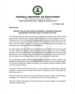 Minister of Education, Dr. Tunji Alausa, addresses the public as the Federal Government denies scrapping JAMB requirement for admission into tertiary institutions in Nigeria