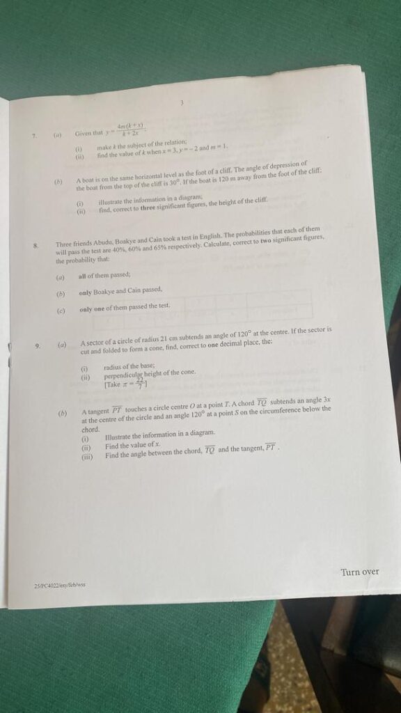 WAEC GCE mathematics questions 