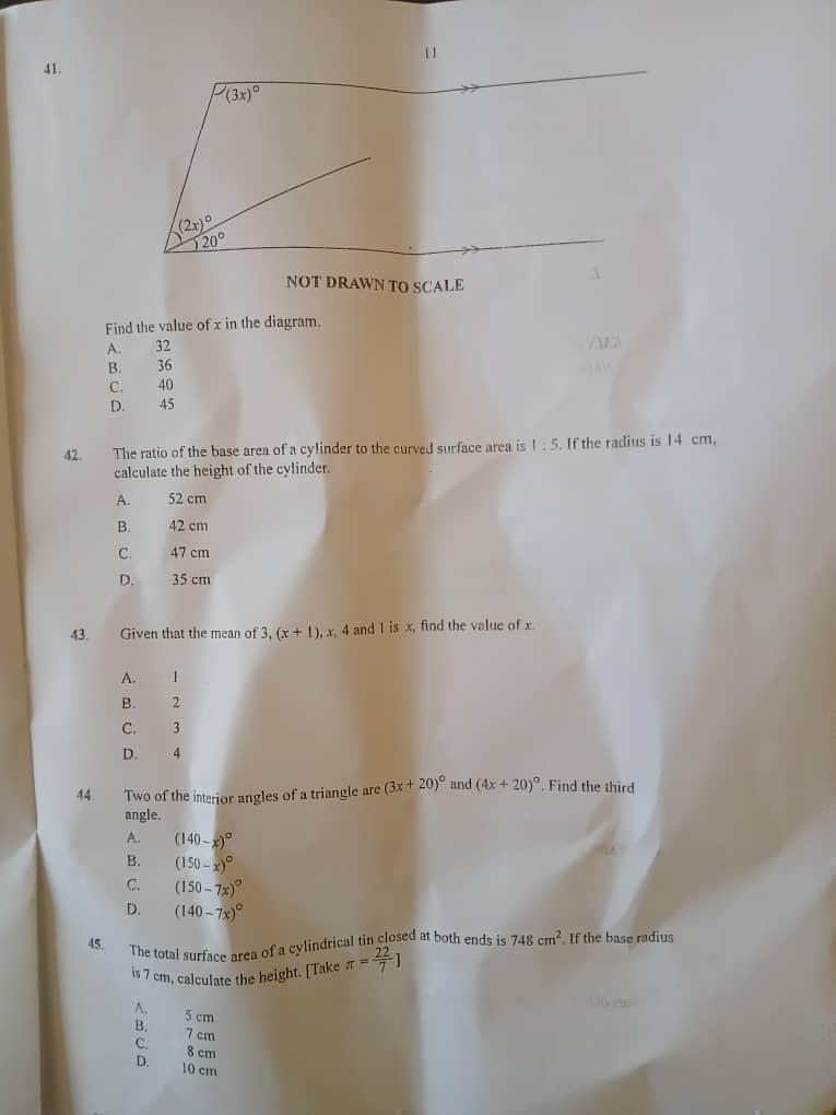 WAEC mathematics objective 