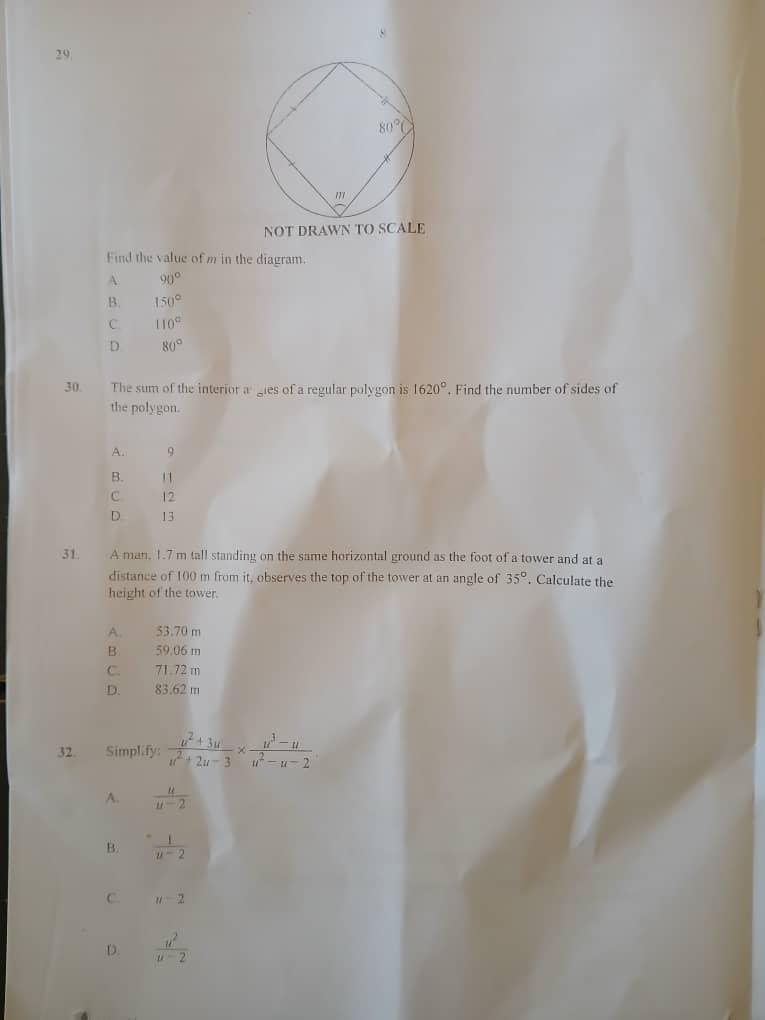 WAEC mathematics objective