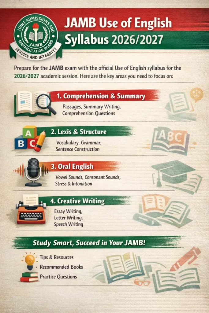JAMB Use of English Syllabus for 2026/2027 3 Key Areas to focus for Jamb use of English syllabus 2026