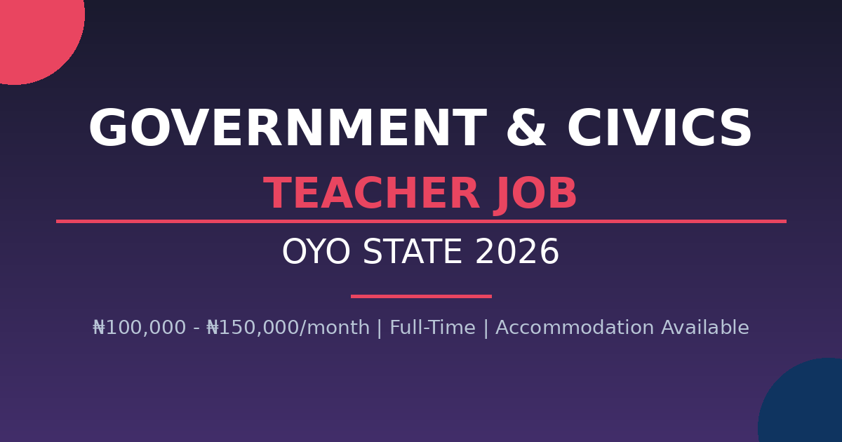 Government and Civics Teacher Job Oyo 2026 | ₦150K + Accommodation